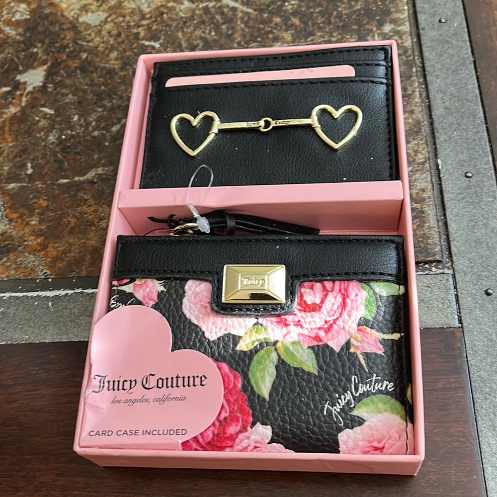 Juicy couture nwt wallet anc card case black floral